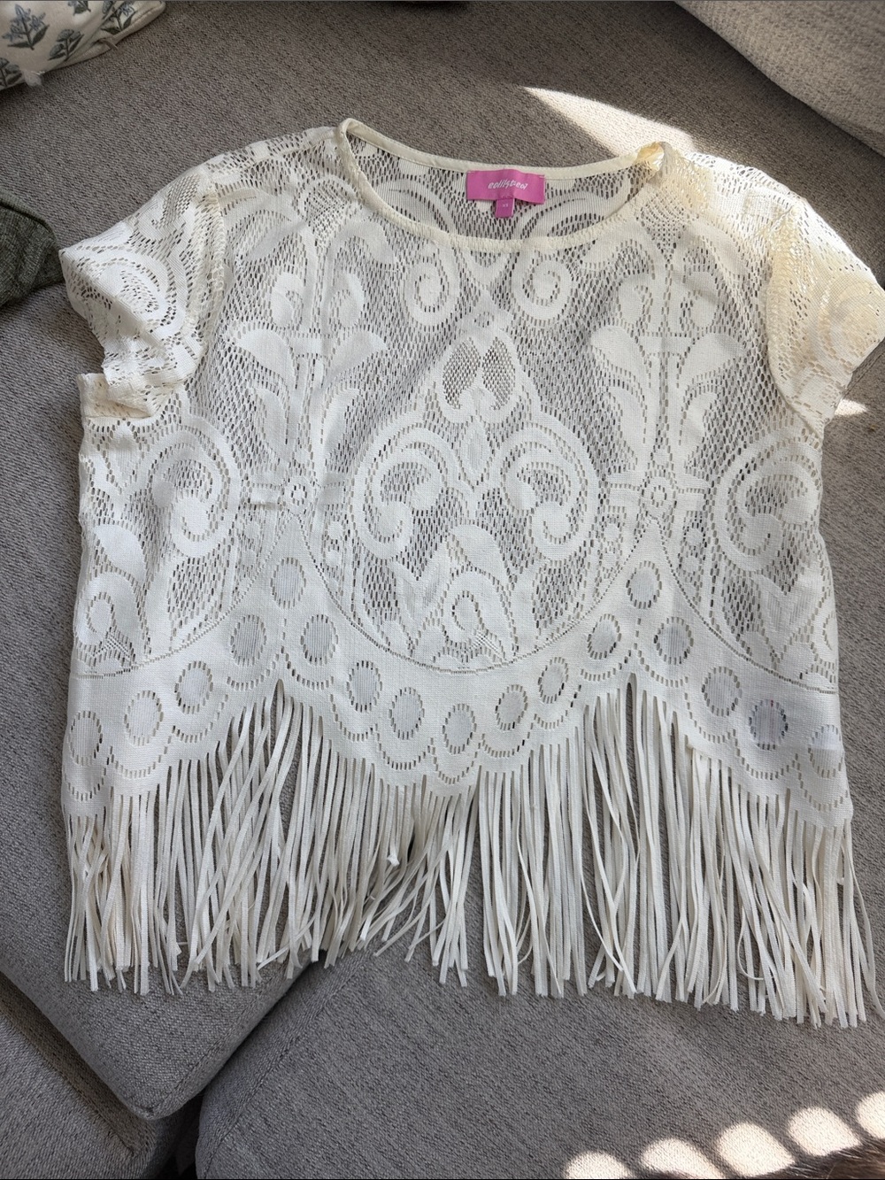 Gymboree Cream Lace Fringe Short Sleeve Blouse